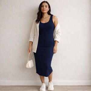 Groceries Apparel Navy Ribbed Tank Dress | Minimalist Midi Capsule Wardrobe